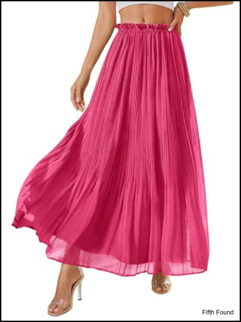 PRETTYGARDEN Pleated Midi Skirt High Waisted Chiffon Flowy A-Line Summer Beach